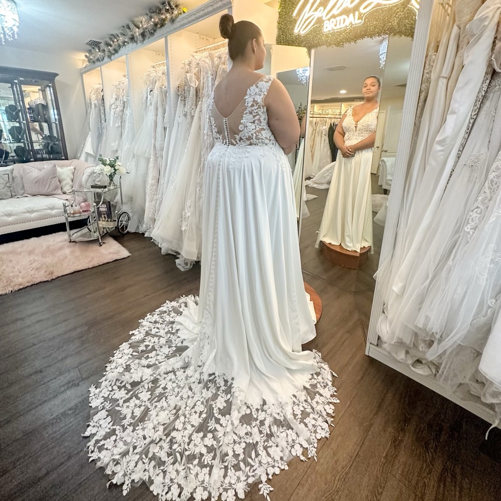 NEW Sz 22 Chiffon Button Back Bridal Gown Wedding Dress Beach lace beaded ivory